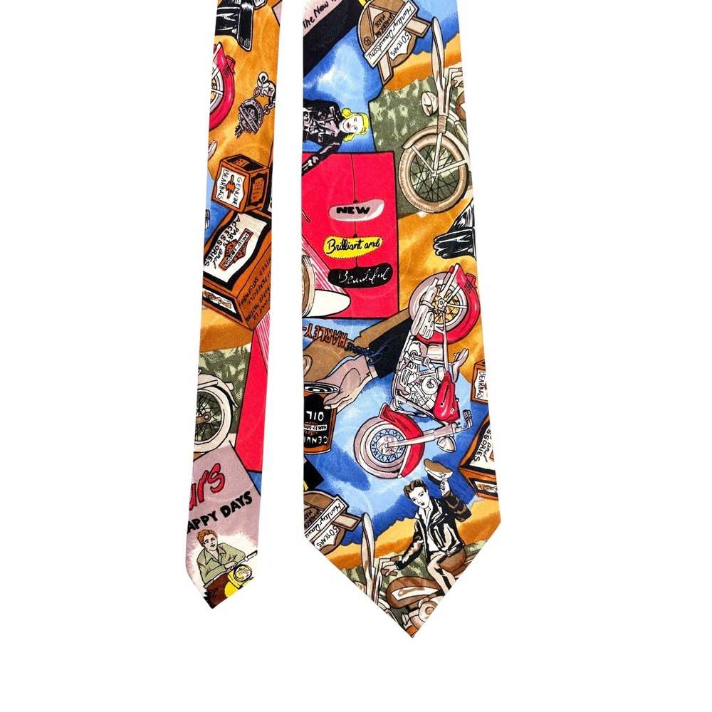 Vintage‎ Nicole Miller Harley Davidson Silk Tie Motorcycle Collage Multi Color